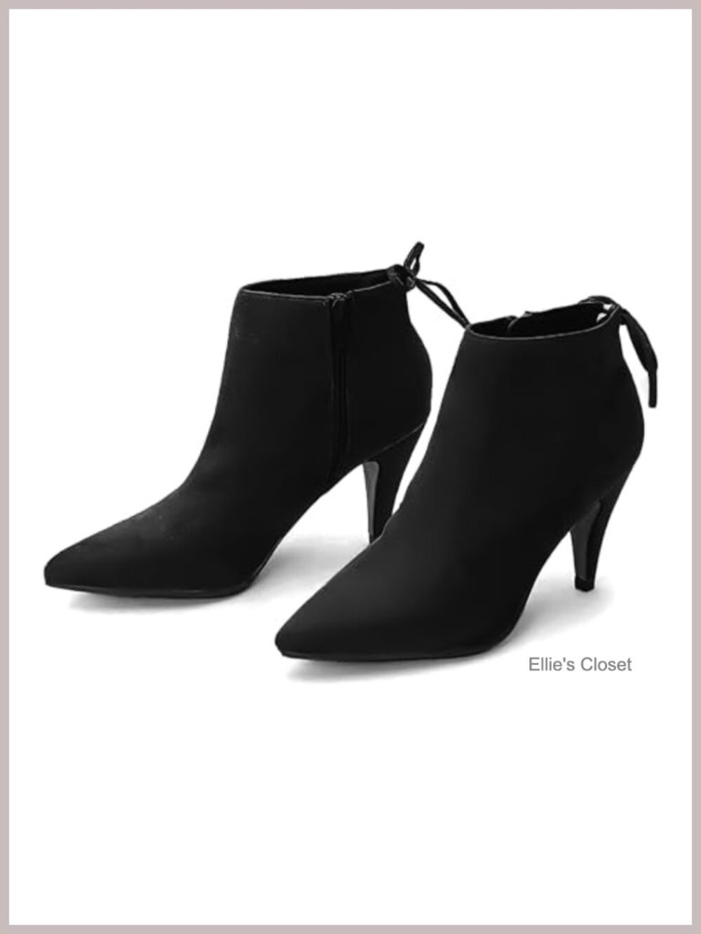 Faux Leather Pointed Toe Kitten Heel Ankle Booties with Bow Tie Strap
